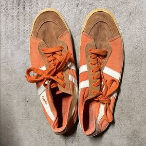 Gola Men’s Orange & Brown Canvas Suede Sneakers with White Stripes